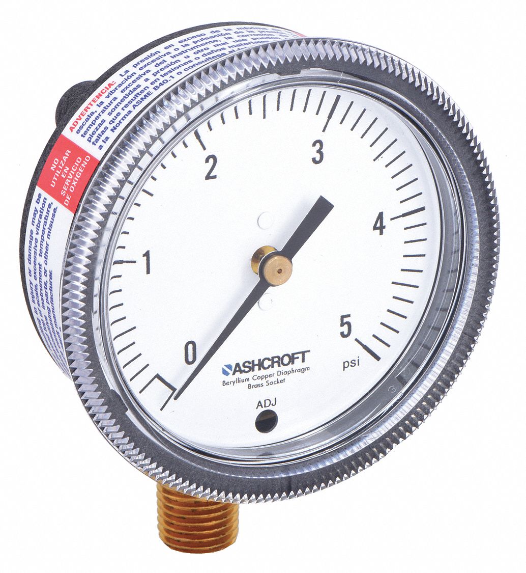 LOW PRESSURE GAUGE,2 1/2 IN,5 PSI