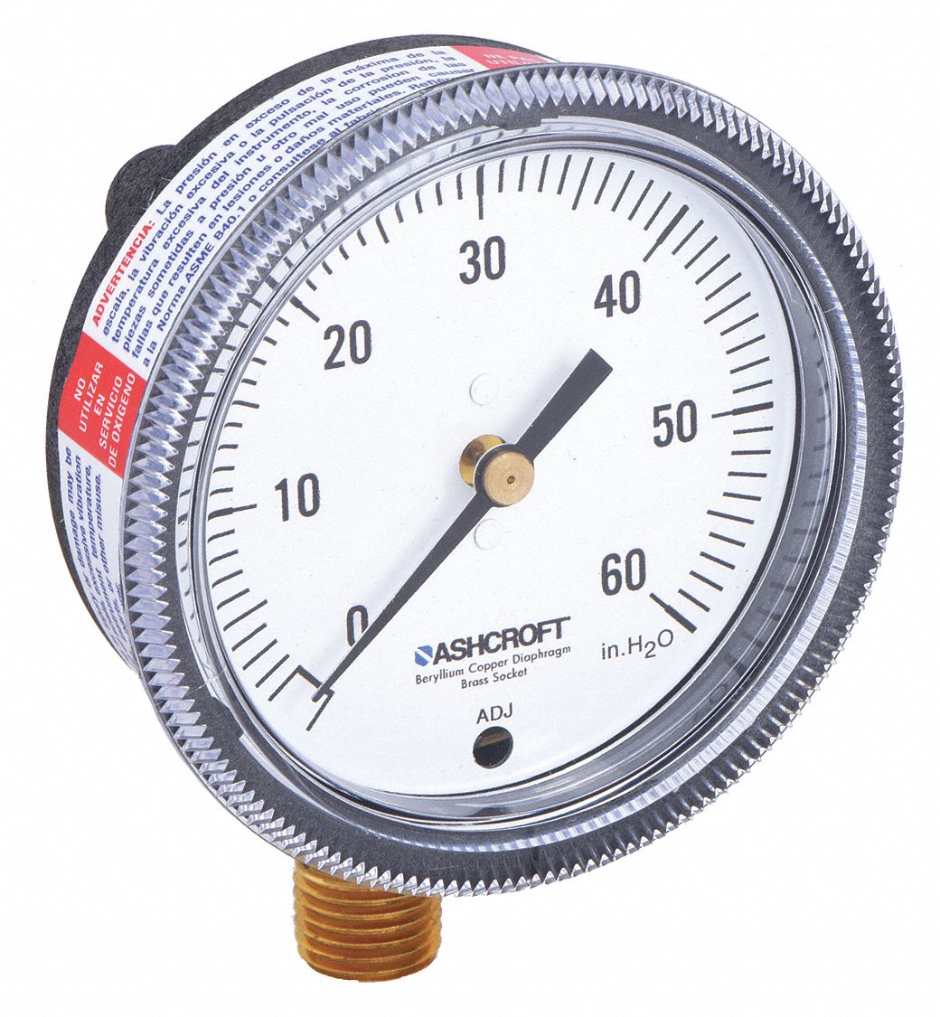 LOW PRESSURE GAUGE,2 1/2 IN,60 IN H