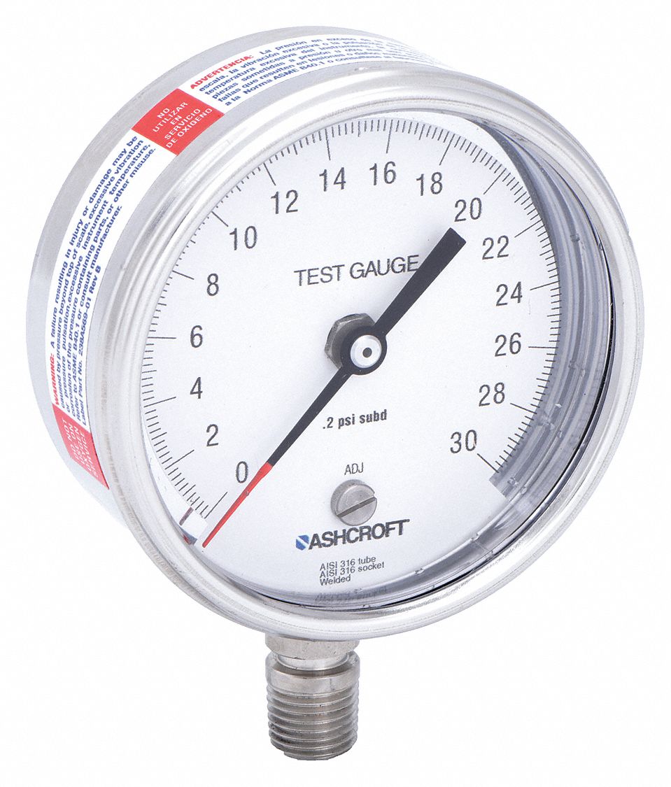 PRESSURE GAUGE,TEST,3 IN,0 TO 30 PS