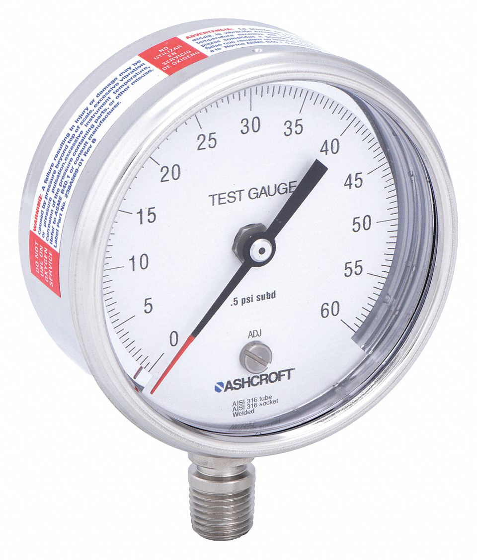 PRESSURE GAUGE,TEST,3 IN,0 TO 60 PS