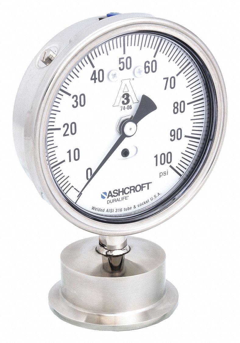 PRESSURE GAUGE,0 TO 100 PSI,3-1/2IN