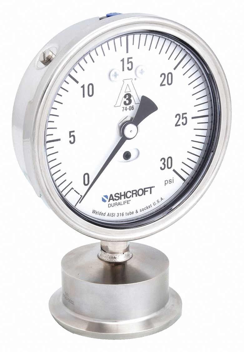 ASHCROFT, 0 to 30 psi, 3 1/2 in Dial, Pressure Gauge 2C943351032S