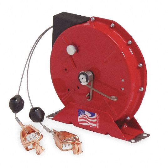 REELCRAFT Retractable Grounding Wire Reel: Spring Return, Powder Coated,  Locking, Red