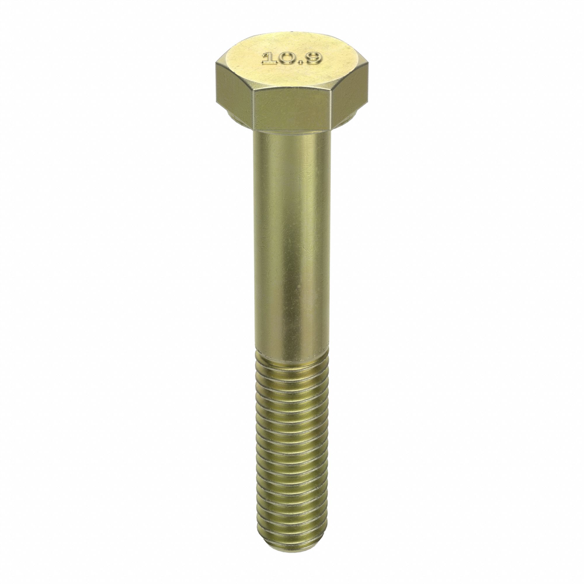 Hex Head Cap Screw: Steel, Class 10.9, Zinc Yellow, M10-1.50, Coarse, 35 mm lg, Metric, HRC32, 25 PK
