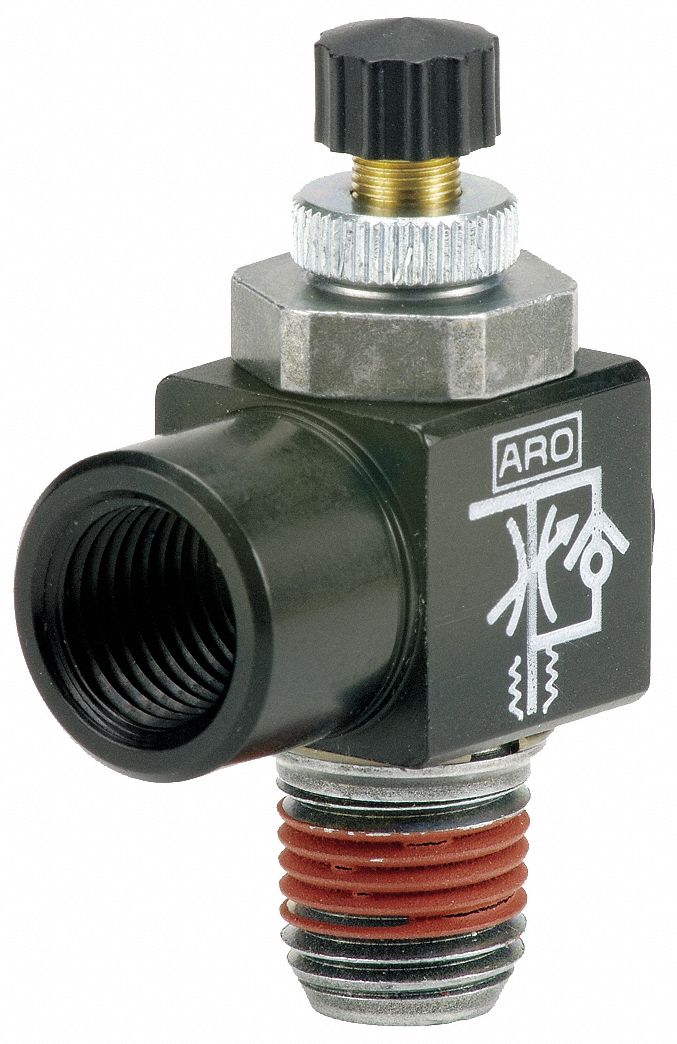 ARO Elbow Cylinder Port Flow Control Valve, 1/2 in Valve Port Size Tube ...