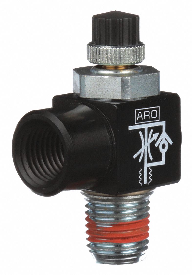 ARO Elbow Cylinder Port Flow Control Valve, 1/4 in Valve Port Size Tube