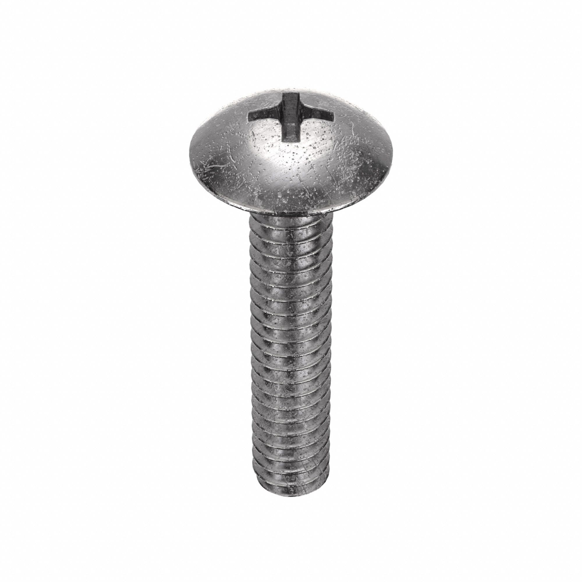 Machine Screw: #10-24 Thread Size, 7/8 in Lg, 18-8, Stainless Steel, Plain, Truss, Phillips, 100 PK