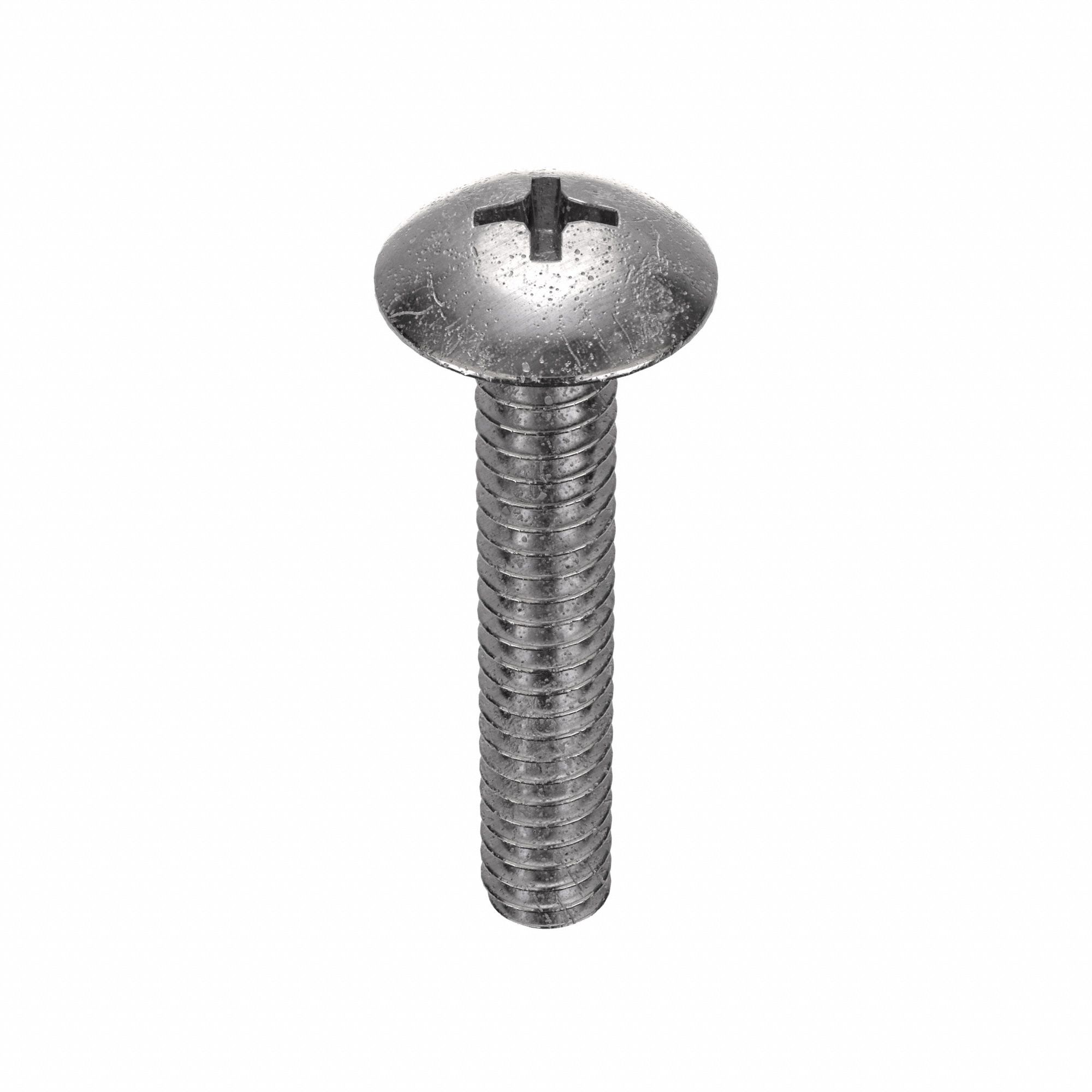 Machine Screw: #10-24 Thread Size, 1 in Lg, 18-8, Stainless Steel, Plain, Truss, Phillips, 100 PK