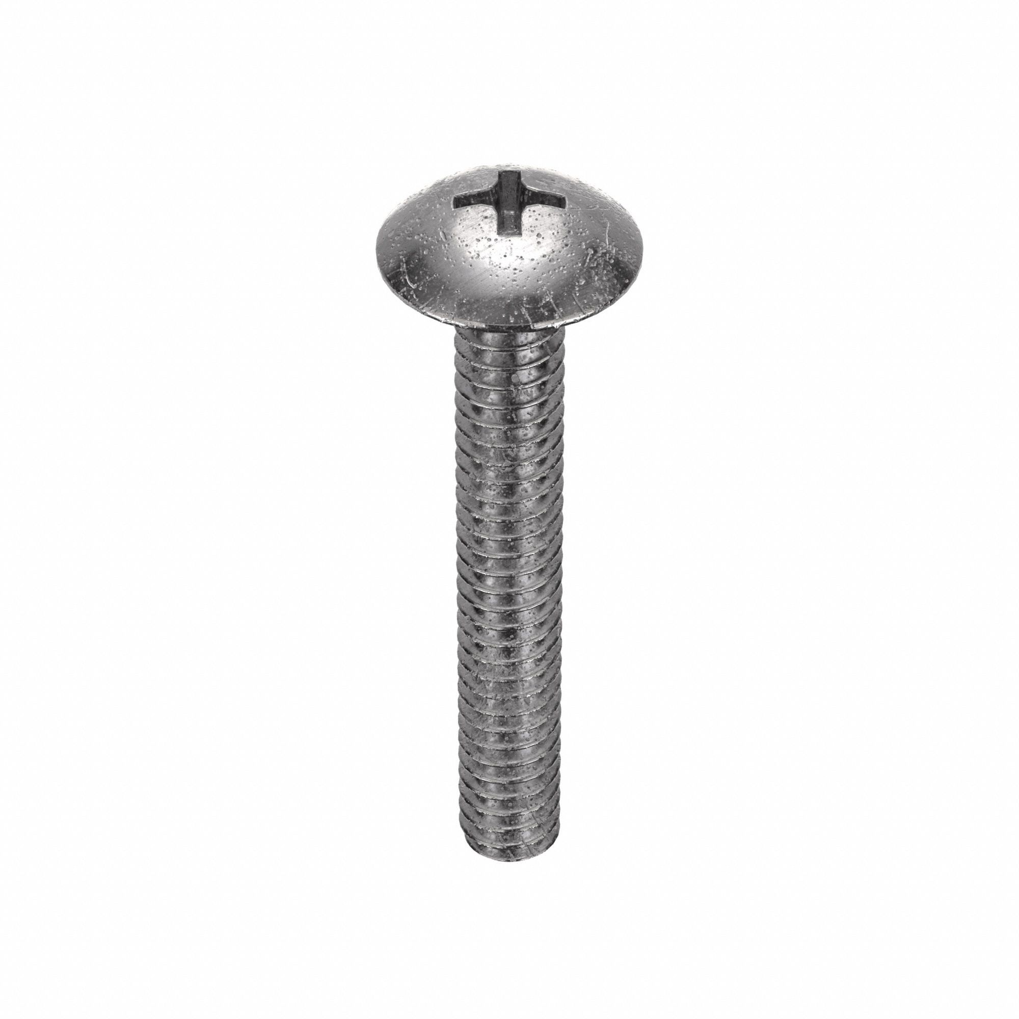 Machine Screw: #10-24 Thread Size, 1 1/4 in Lg, 18-8, Stainless Steel, Plain, Truss, 100 PK