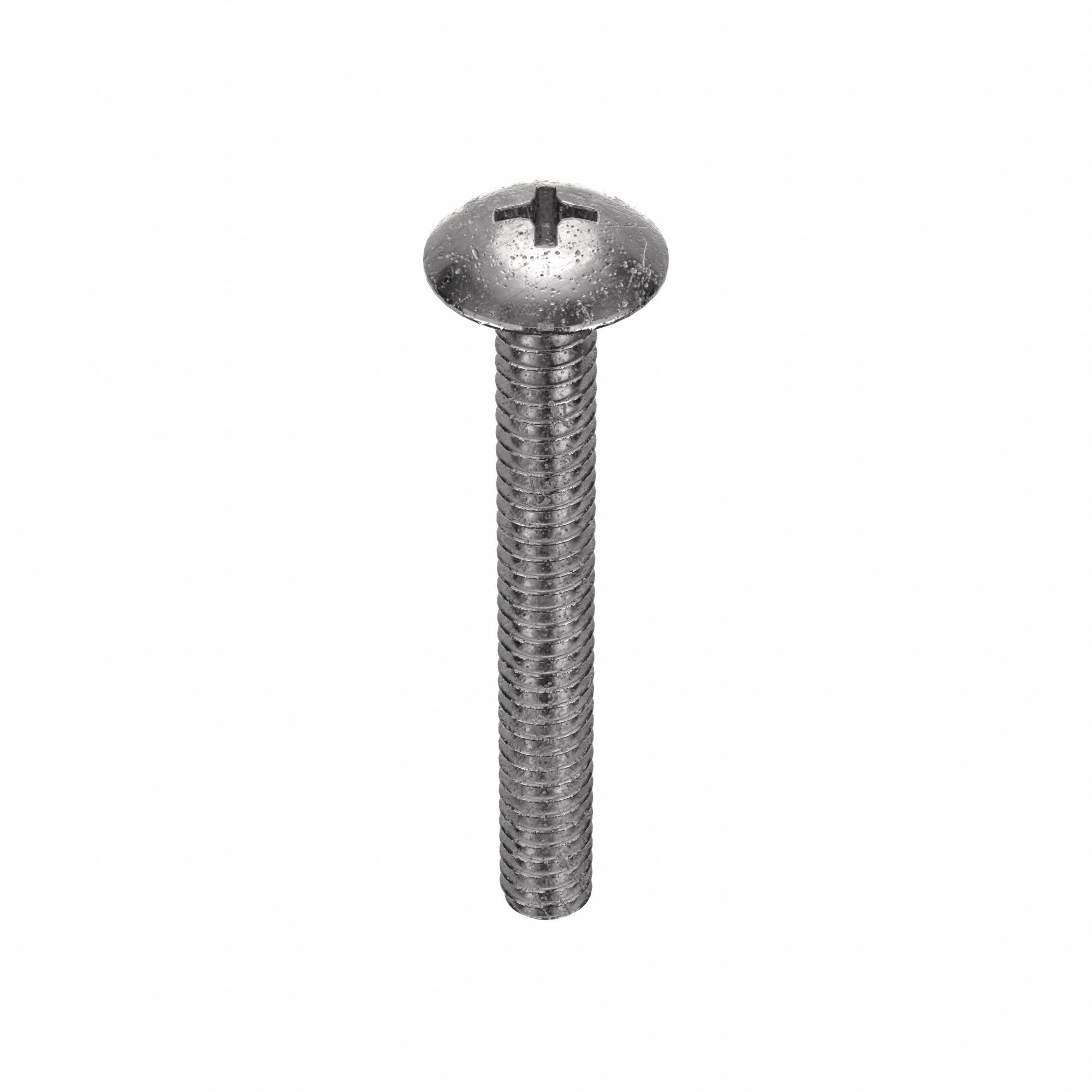 Machine Screw: #10-24 Thread Size, 1 1/2 in Lg, 18-8, Stainless Steel, Plain, Truss, 100 PK