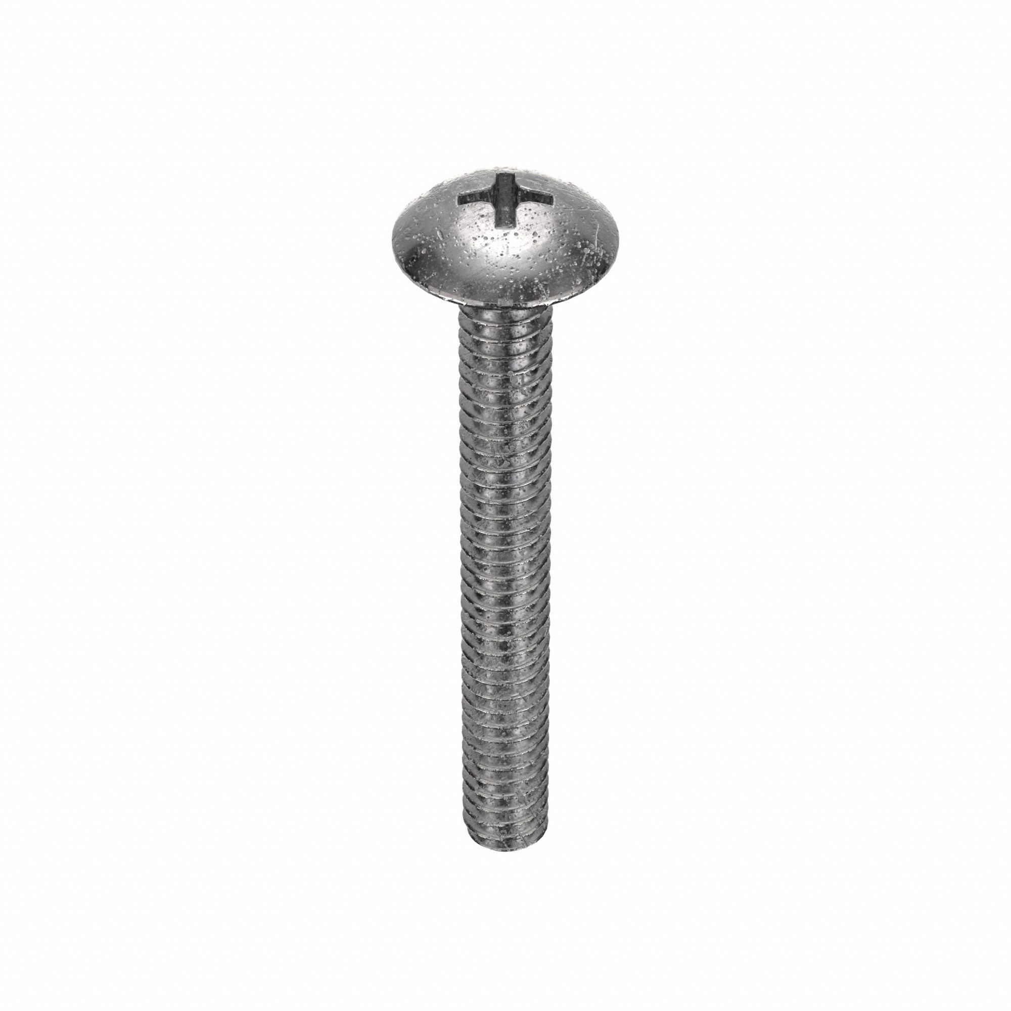 Machine Screw: #10-24 Thread Size, 1 1/2 in Lg, 316, Stainless Steel, Passivated, Truss, 50 PK