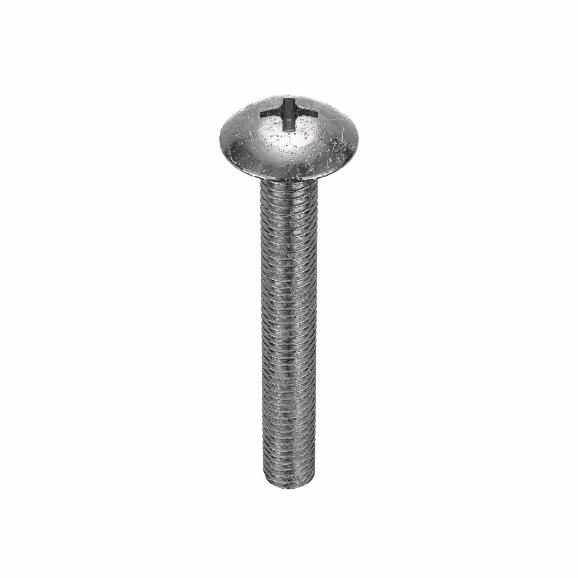 Machine Screw: #10-32 Thread Size, 1 1/2 in Lg, Stainless Steel, Plain, Truss, Phillips, 100 PK
