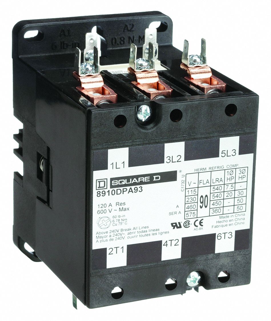 Definite Purpose Magnetic Contactor: 3 Poles, 120V AC, 90 A, Non-Reversing
