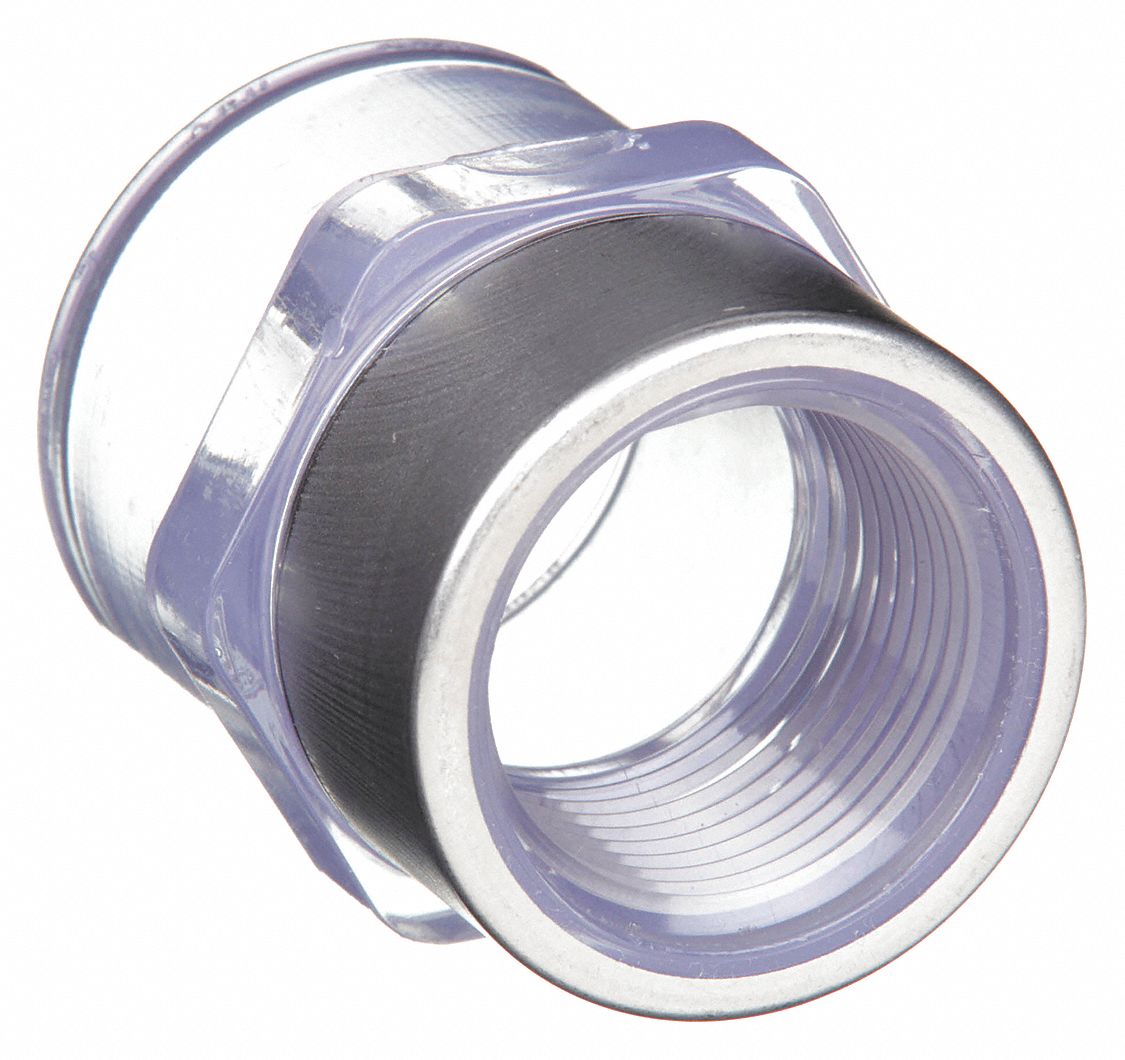 FEMALE ADAPTER: ½ IN X ½ IN FITTING, SCHEDULE 40, FEMALE NPT X FEMALE SOCKET, CLEAR