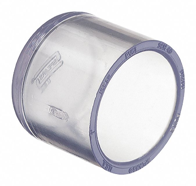 Pipe Cap: Schedule 40, PVC, 2 1/2 in Size, Socket, Female, Transparent, 90 psi Max Op Pressure, Cap