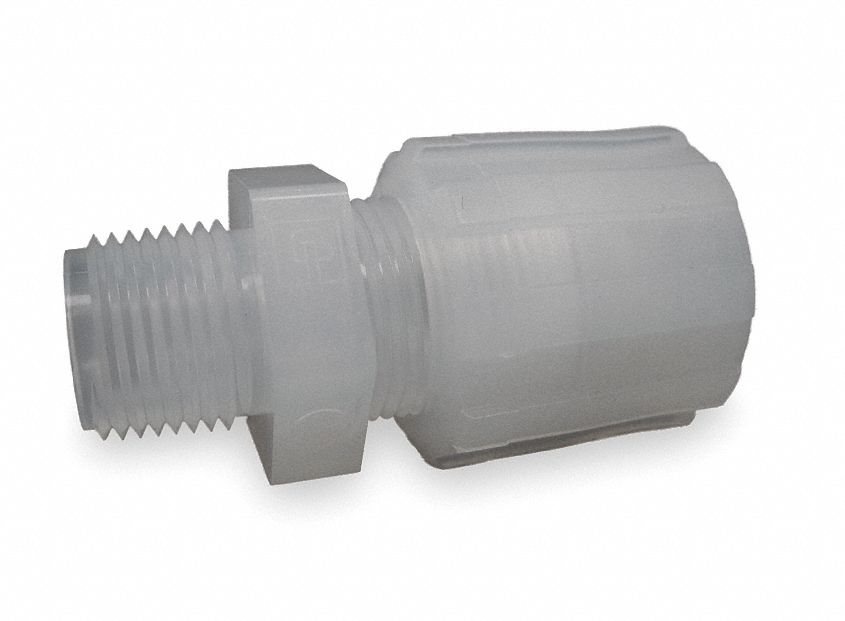 Male Straight Adapter: PFA, For 1/2 in Tube OD, 1/2 in Pipe Size, Compression x MNPT, Pargrip