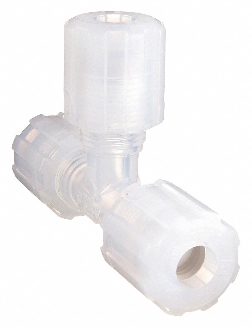 Compression Tee Fitting: 1/2 in OD x 1/2 in OD x 1/2 in OD Size, PFA
