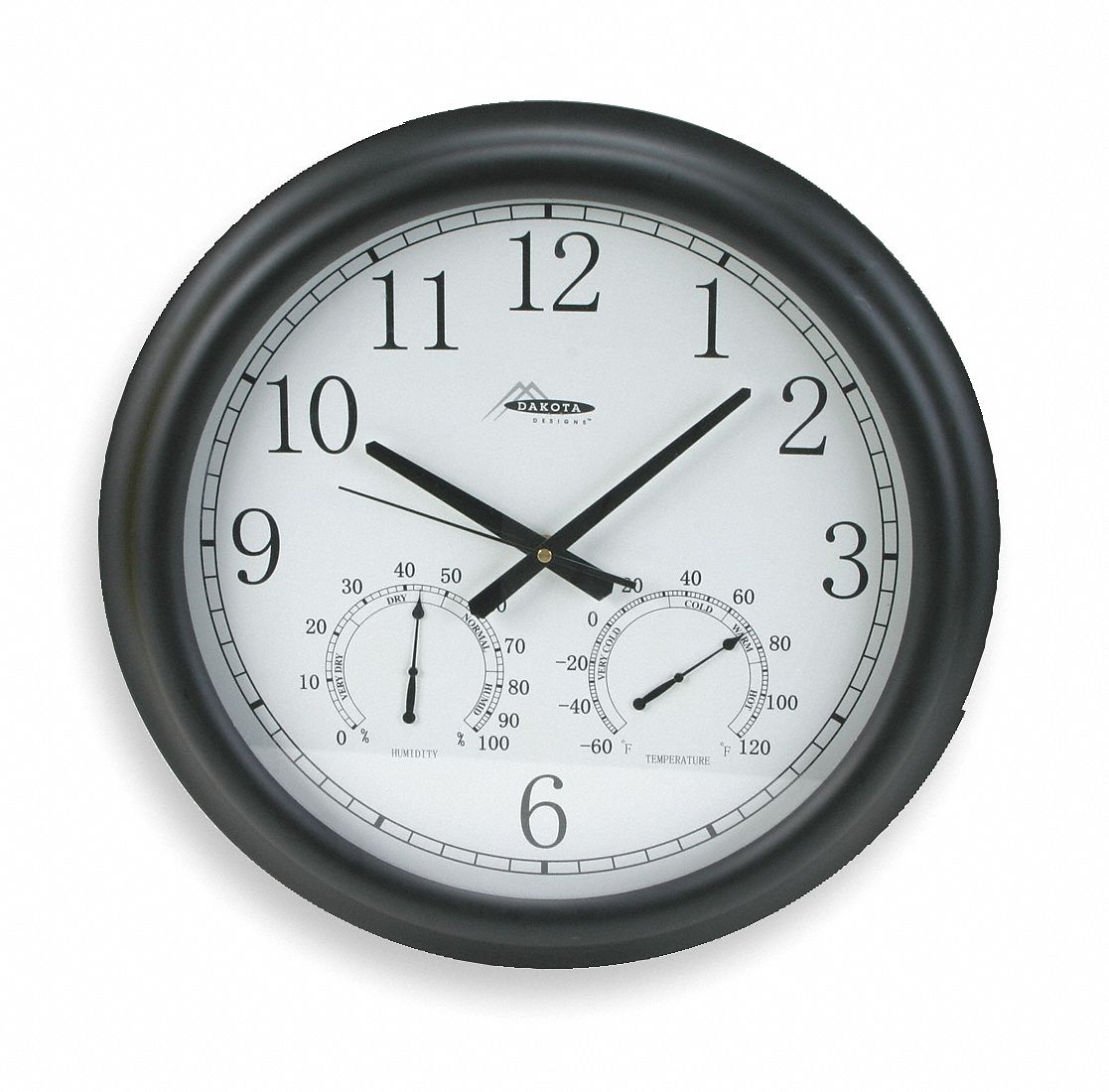GRAINGER APPROVED 18 1/8 in Round Arabic Wall Clock, Black Plastic Frame 2CJA52CJA5 Grainger