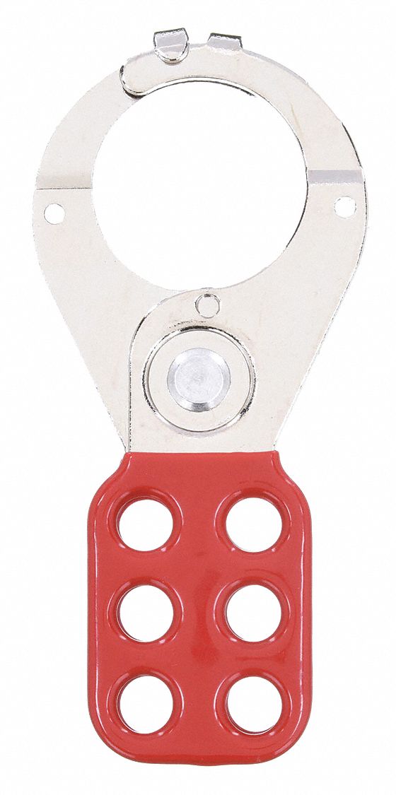 Lockout Hasp: 1.5 in Opening Size, Red, 6 Padlocks, 7645