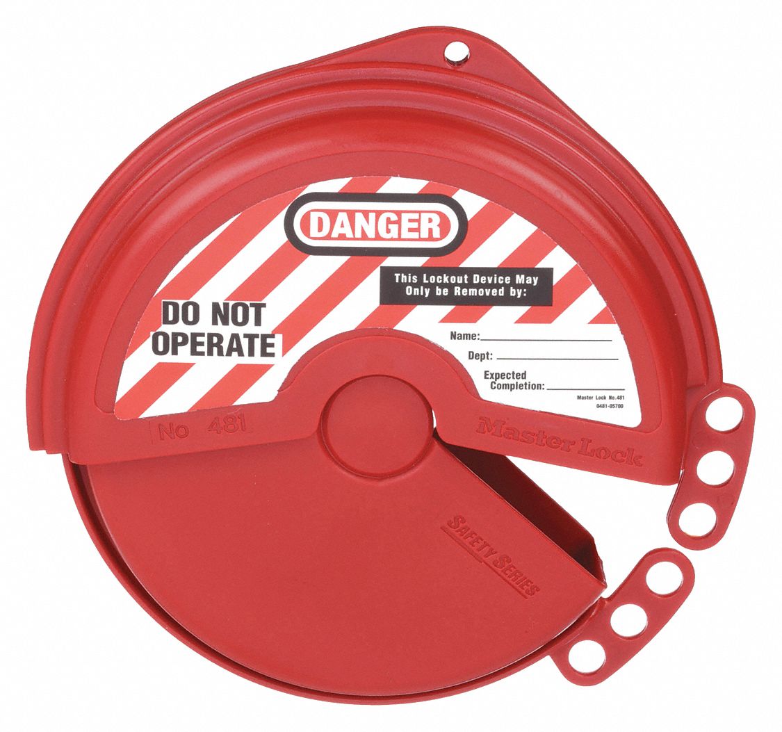 GATE VALVE LOCKOUT, COLLAPSIBLE, FOR 5 IN MAX HAND WHEEL DIAMETER, RED