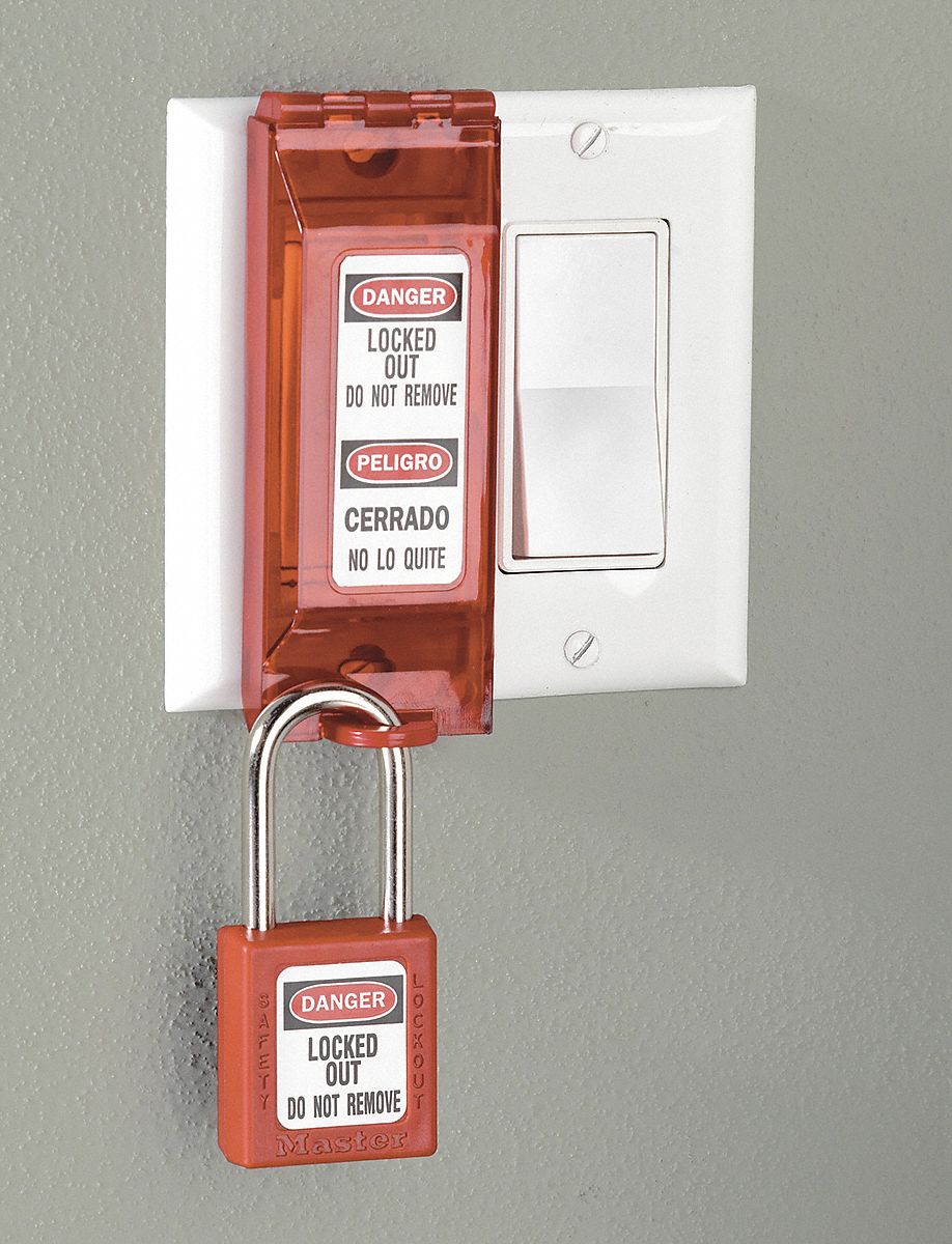 MASTER LOCK Wall Switch Lockout, Red, 5/16 in Padlock Shackle Max. Dia., Polycarbonate, 1 EA