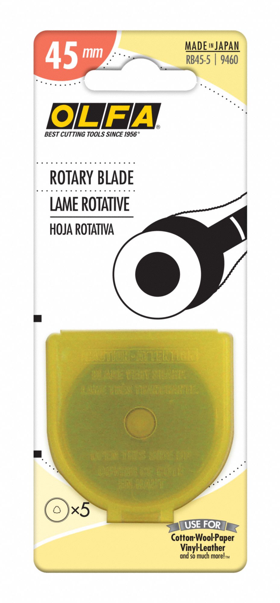 OLFA Rotary Cutter Blade Straight, 45 mm Blade Dia, Tungsten, 0.3 mm
