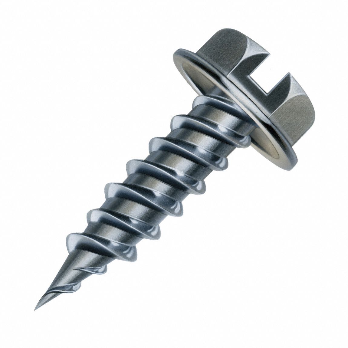 Self-Piercing Screw: #8 Size, 1 1/2 in Lg, Steel, Zinc-Plated, Slotted, Hex Washer, 250 PK