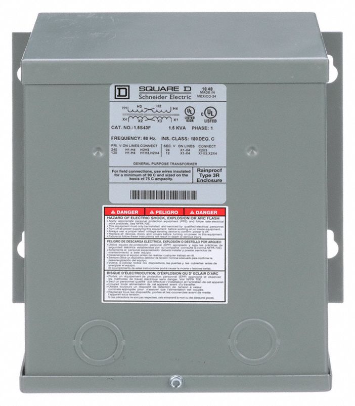 Buck Boost Transformer: 1.5 kVA Power Rating, 120 x 240V AC, 12/24V AC, Single Phase, 3R