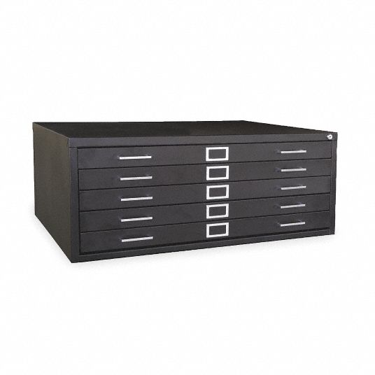 Zoro Select 2CLC2 Cabinet,Flat File,5 Drawer,Black