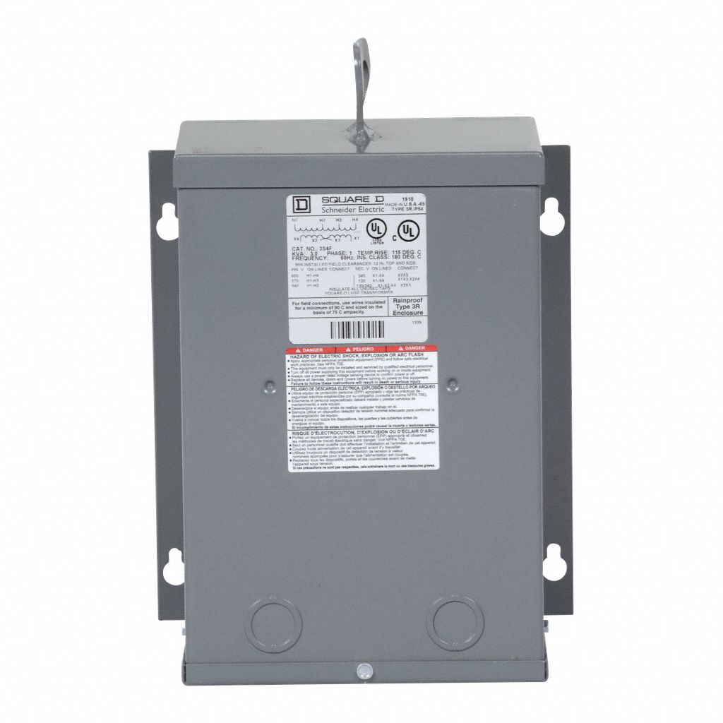 Dry Type Power Distribution Transformer: 600V AC, 120V AC/240V AC, Wall, Copper