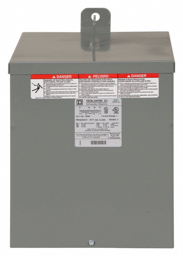 Dry Type Power Distribution Transformer: 480V AC, 120V AC/240V AC, Wall, Aluminum