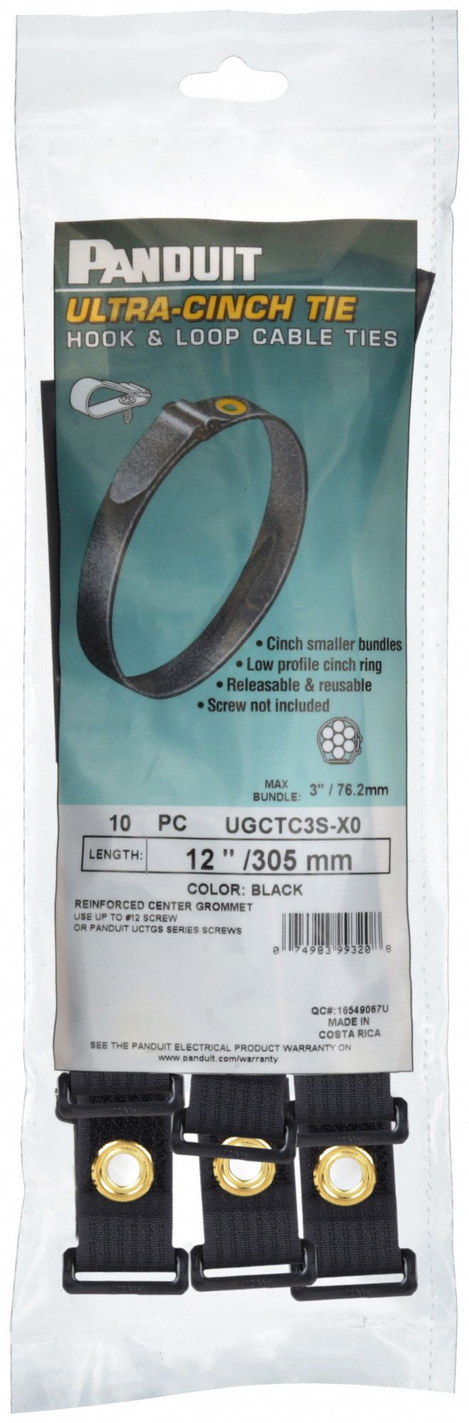 PANDUIT HookandLoop Cinch Strap 12 in Lg, 3.00 in, 0.85 in Wd, 50 lb