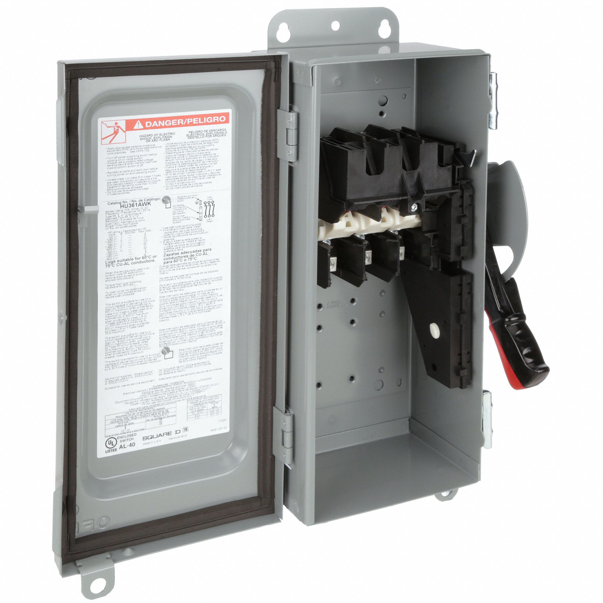 SQUARE D Safety Switch, Nonfusible, Heavy, 600V AC Voltage, 3 Phase, 15