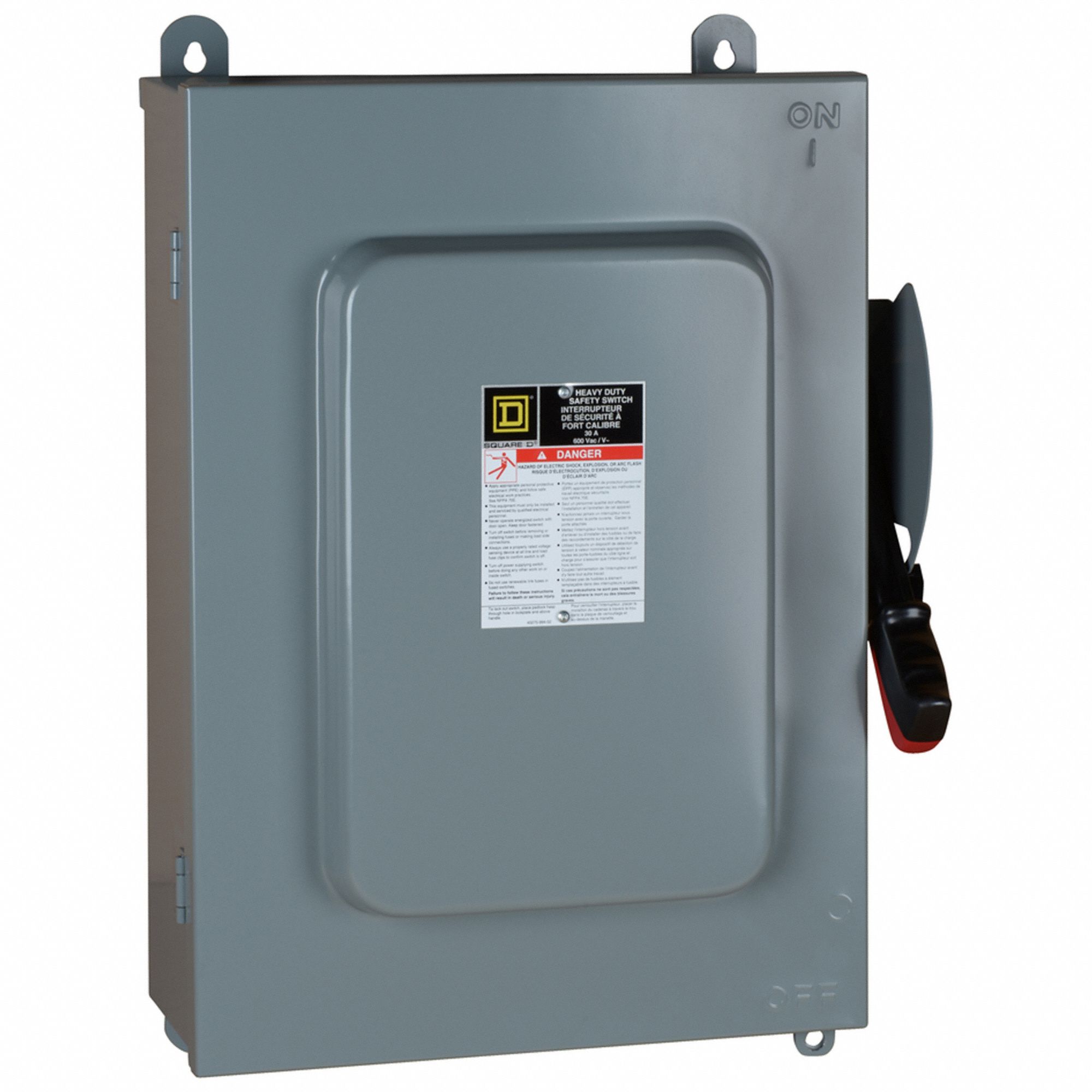 Safety Switch: Non-Fusible, 30 A, Three Phase, 600V AC, Galvanized Steel, Indoor/Outdoor