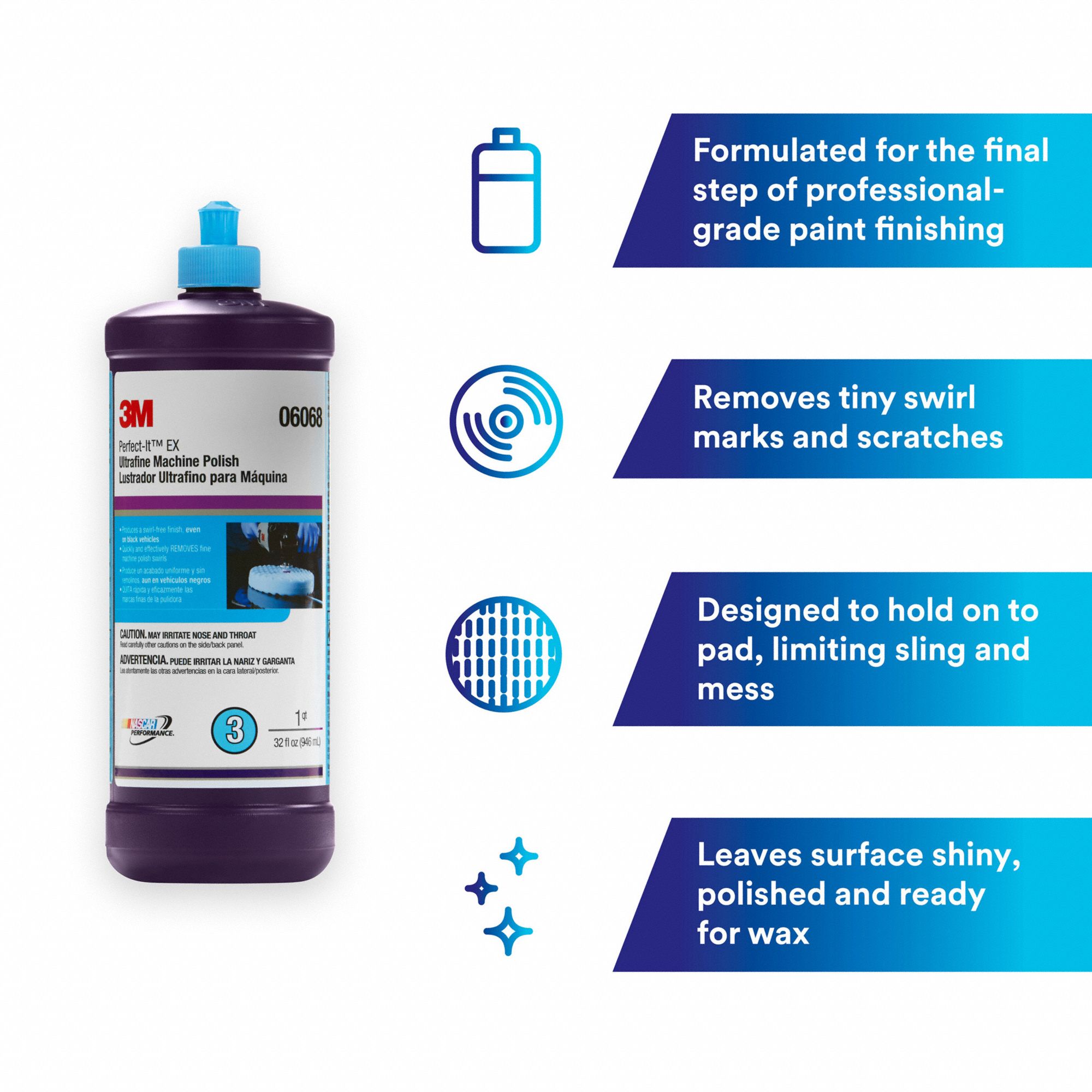 3M Abrasive Polish, Ultrafina SE 3000, 32 oz, Plastic Bottle, Thick