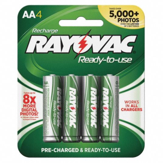 AA Precharged Rechargeable Batteries, Nickel-Metal Hydride, 1.2V DC ...