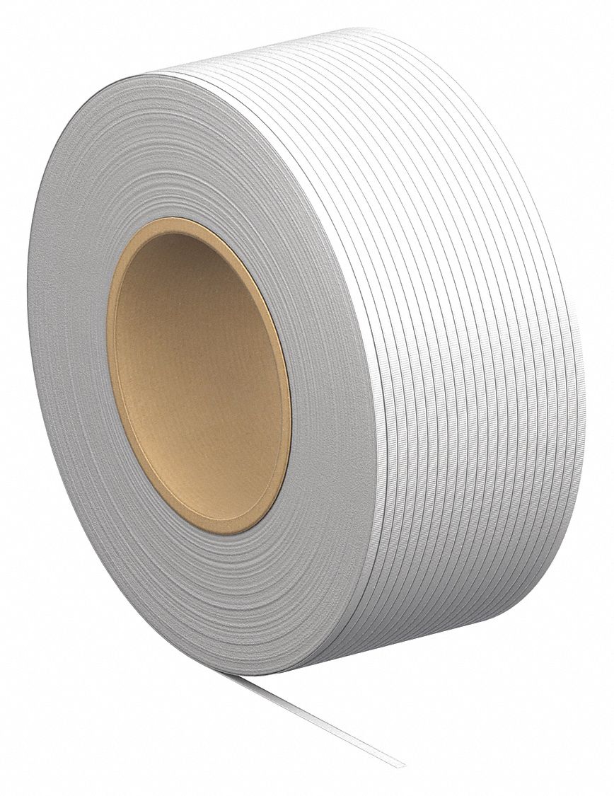 PLASTIC STRAPPING, 3/8 IN STRAPPING W, 0.022 IN THICK, 300 LB BREAK STRENGTH, 12,900 FT OVERALL L