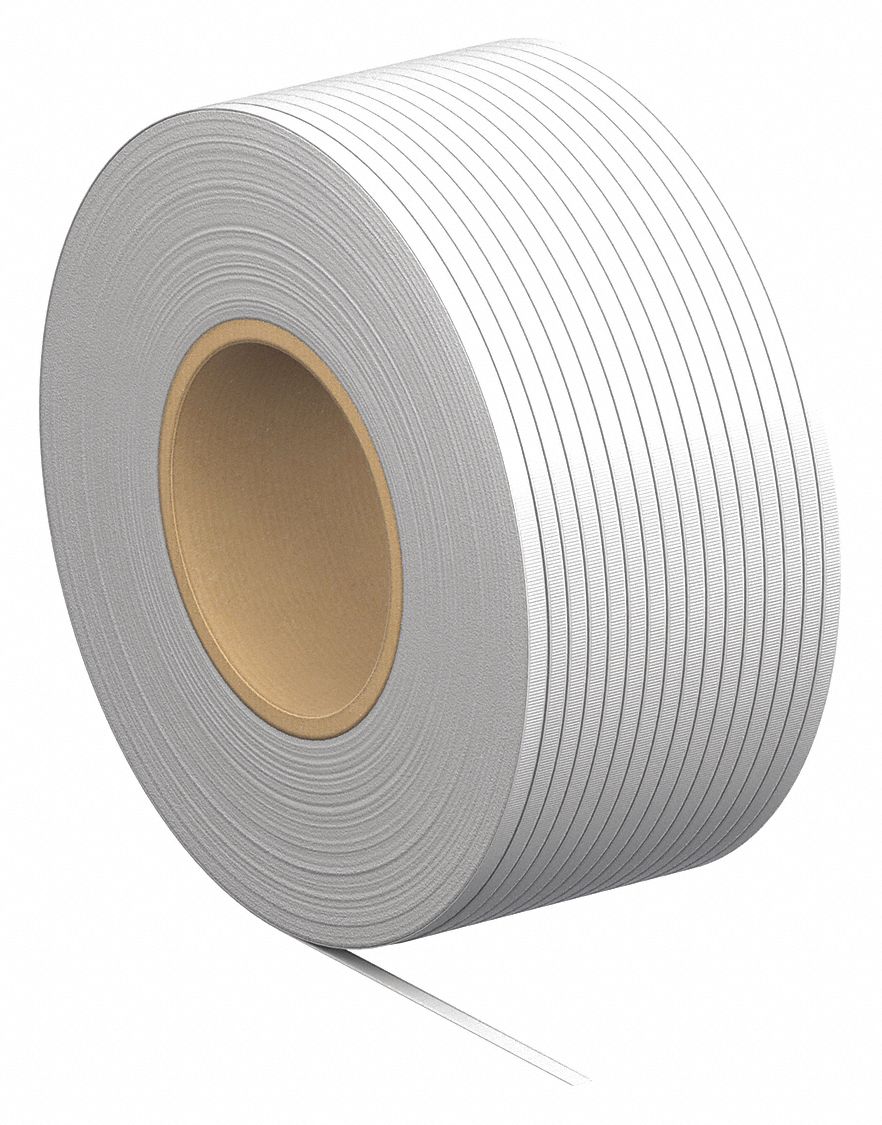 PLASTIC STRAPPING, ½ IN STRAPPING W, 0.028 IN THICK, 500 LB BREAK STRENGTH, 7,200 FT OVERALL L