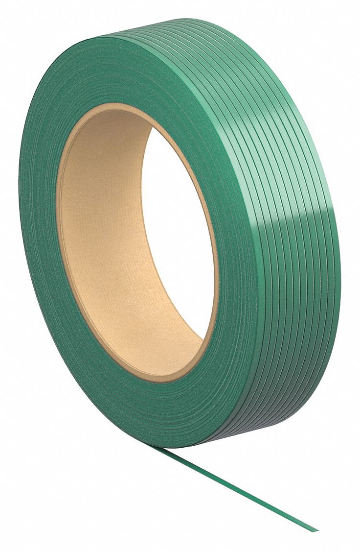 PLASTIC STRAPPING, ½ IN STRAPPING W, 0.02 IN THICK, 600 POUND BREAK STRENGTH