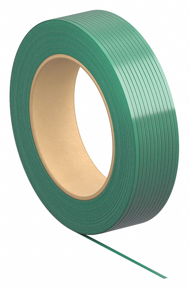 PLASTIC STRAPPING, ½ IN STRAPPING W, 0.025 IN THICK, 775 POUND BREAK STRENGTH