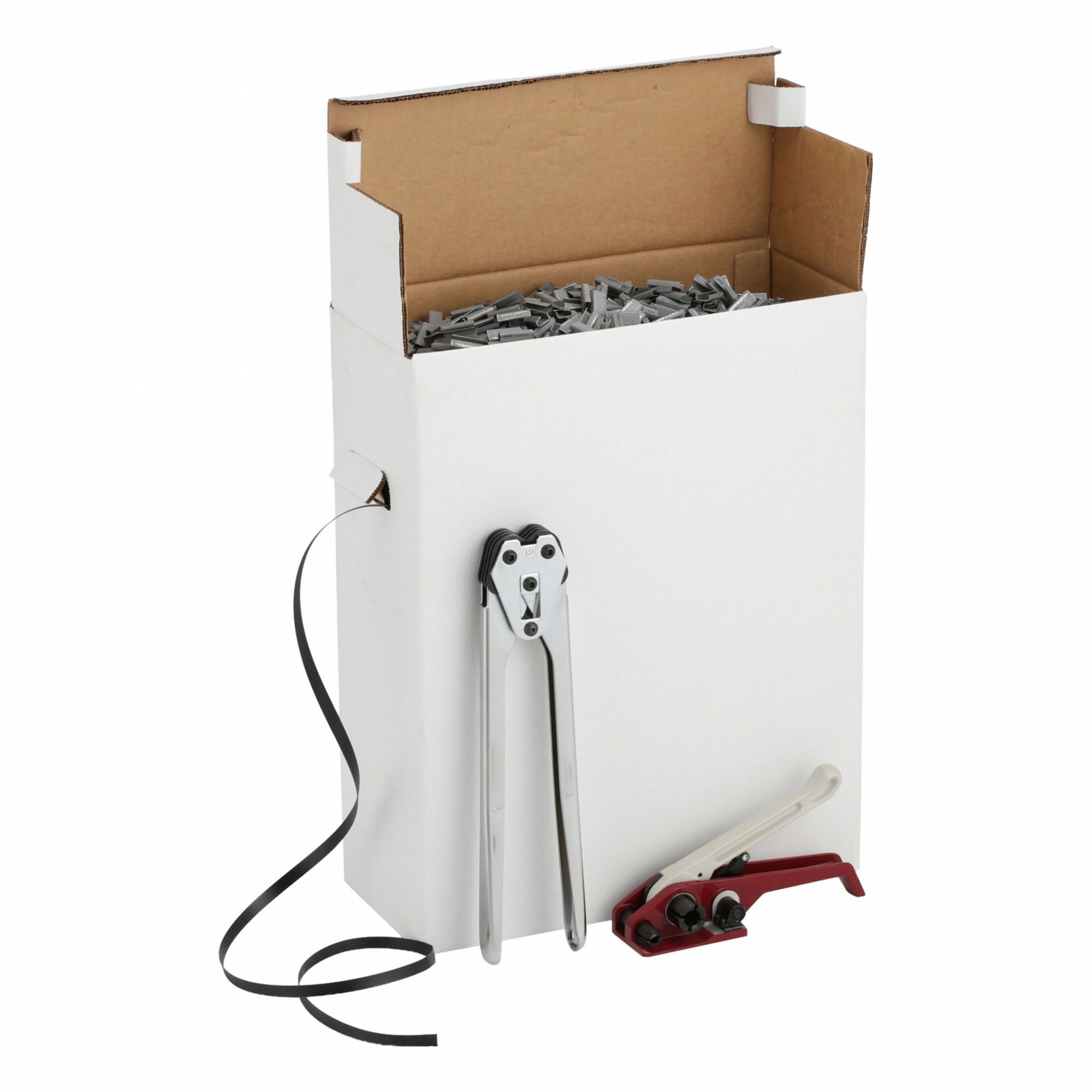 Plastic Strapping Kit: Fits 1/2 in Strap Wd, 0.022 in Thick, 500 lb Break Strength, 1, 000 Open Seals