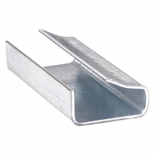 Strapping Seal: Open Seals, Fits 1/2 in Strap Wd, 1/4 in Seal Thick, Steel, 1,000 Qty, 1,000 PK Strapping Seal: Open Seals, Fits 1/2 in Strap Wd, 1/4 in Seal Thick, Steel, 1,000 Qty, 1,000 PK