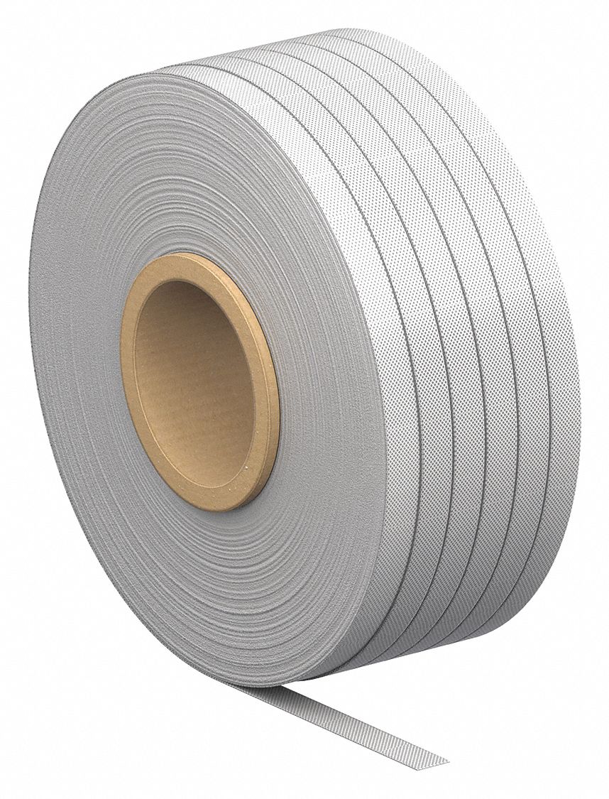 Plastic Strapping: 1, 830 lb Break Strength, 1, 320 ft Overall Lg, White