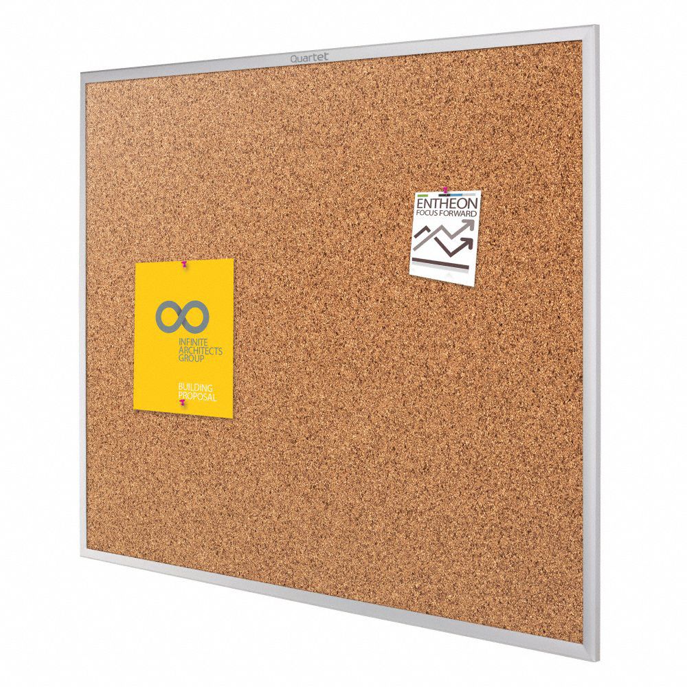 QUARTET Bulletin Board: 48 in Ht, 72 in Wd, Brown, Silver, Mounting ...