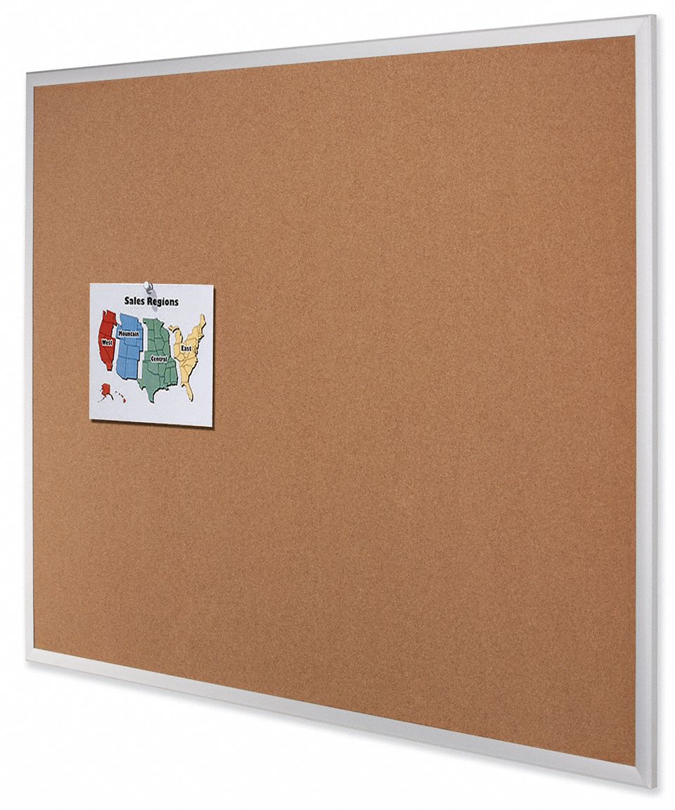 QUARTET Bulletin Board 48 in Ht, 72 in Wd, Brown, Silver, Mounting