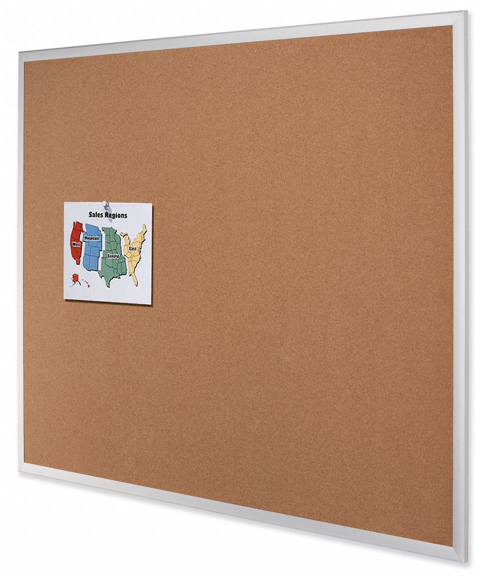 QUARTET Bulletin Board: 48 in Ht, 72 in Wd, Brown, Silver, Mounting ...