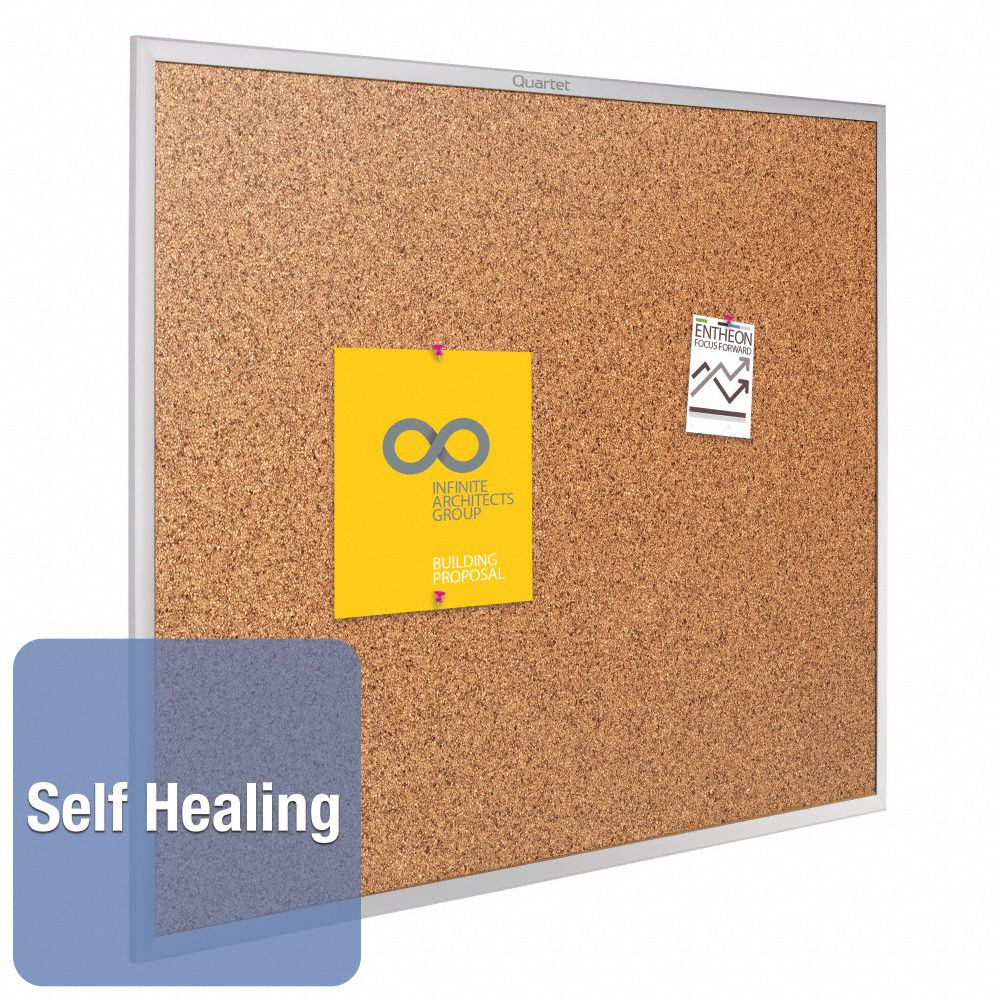 QUARTET Bulletin Board 48 in Ht, 72 in Wd, Brown, Silver, Mounting