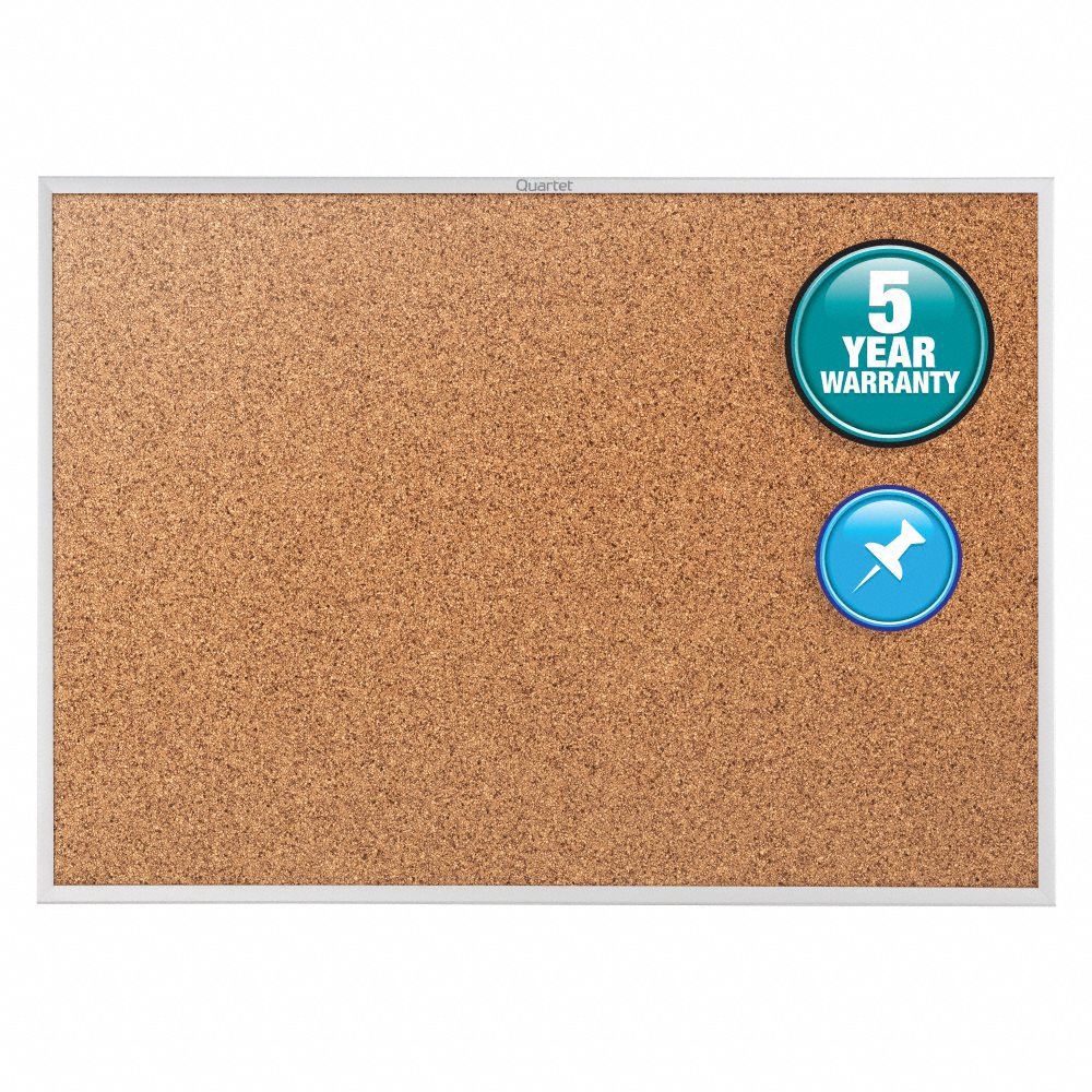 QUARTET Bulletin Board 48 in Ht, 72 in Wd, Brown, Silver, Mounting