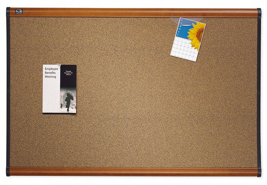 QUARTET PushPin Bulletin Board, Cork, 36 inH x 48 inW, Light Cherry