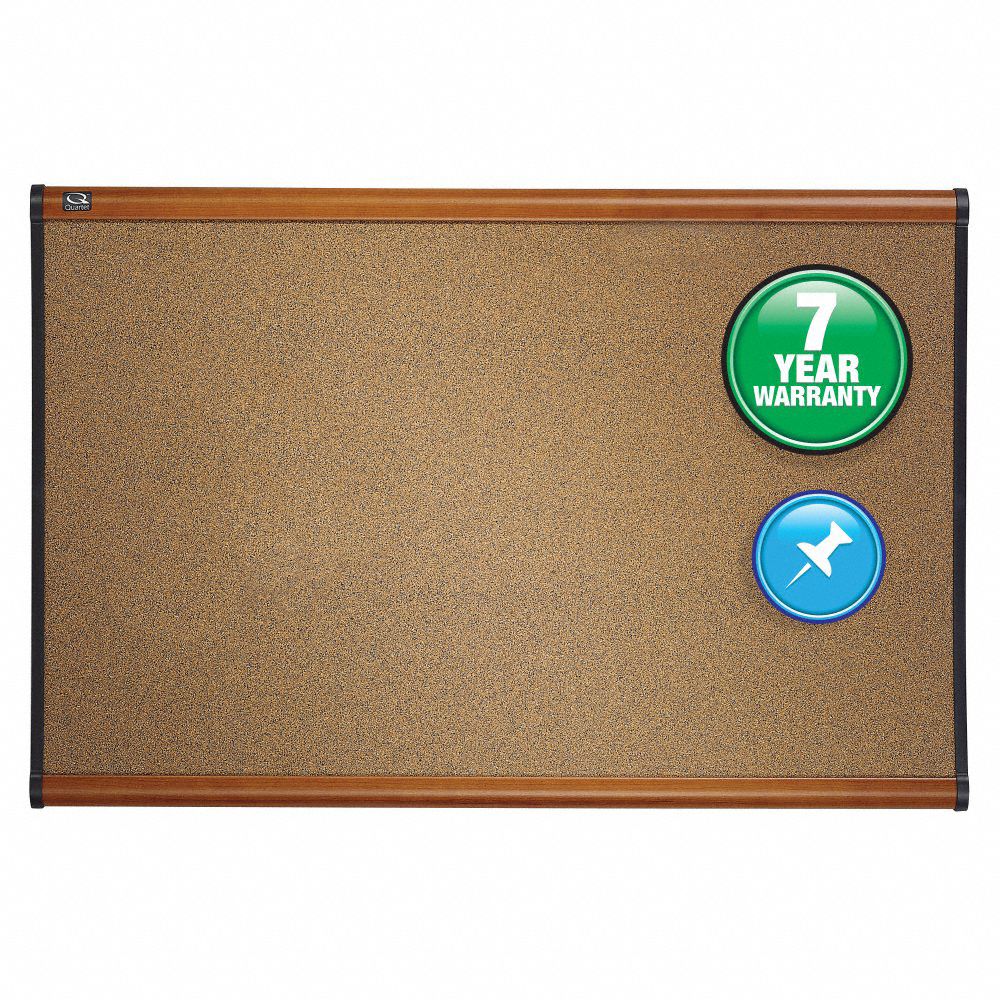 QUARTET PushPin Bulletin Board, Cork, 36 inH x 48 inW, Light Cherry